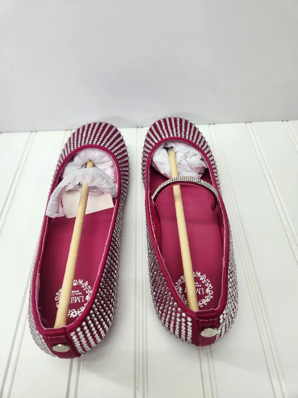 Miller Mercedes Rhinestone- Embellished Big Girl's Ballet Flats In Fuchsi Size 5